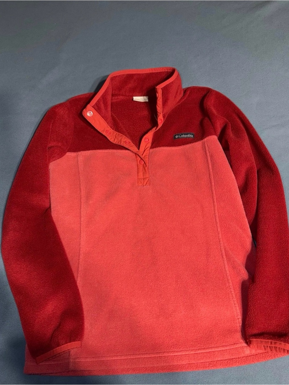 Columbia Two-Tone Red and Deep Red Snap Pullover Fleece